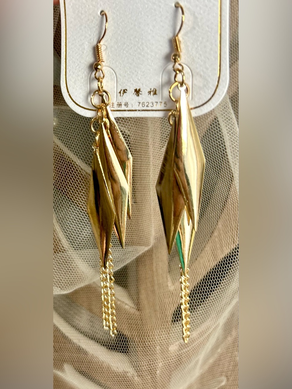 Gold-tone Geometric Drop Earrings with Chain Fringe - Women Jewelry